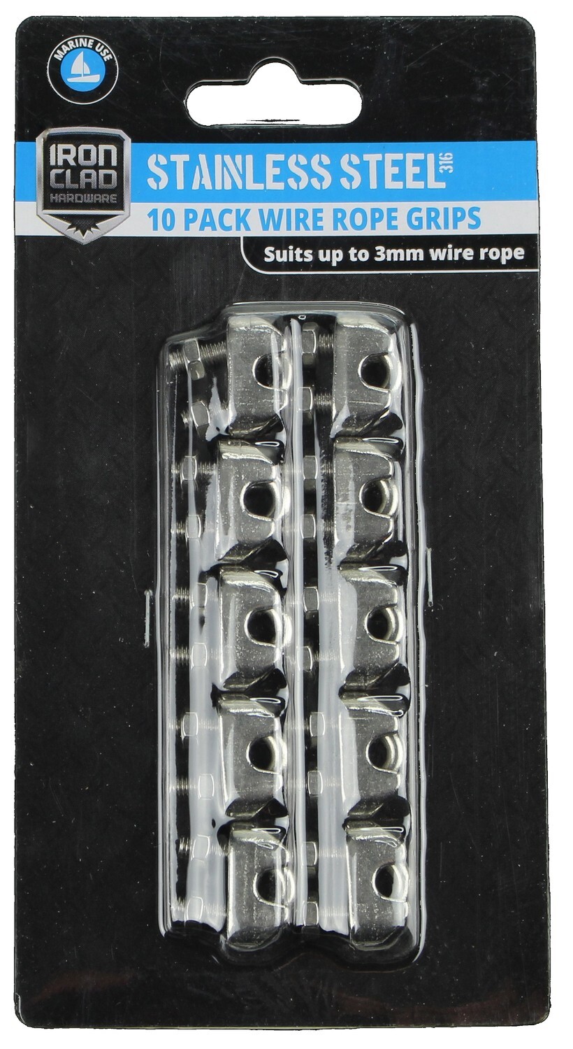Ironclad Wire Rope Grips 3mm Stainless Steel 316 Mitre10