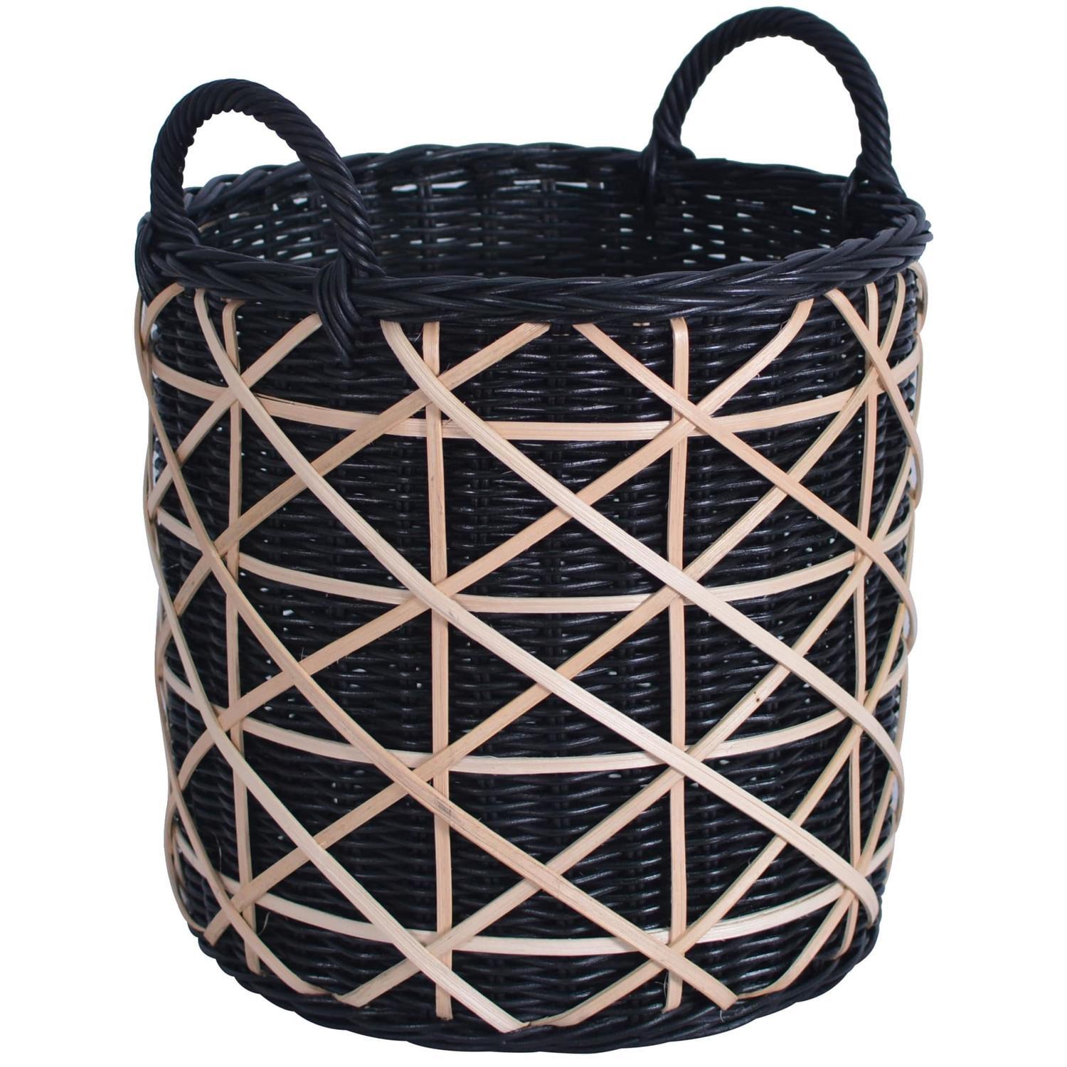 Geo Rattan Log Basket Small Black Log Baskets