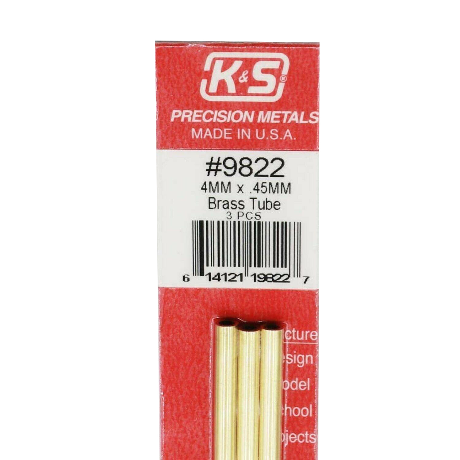 K&S Metal, Round Brass Tube 4mmx300mm, pack of 3