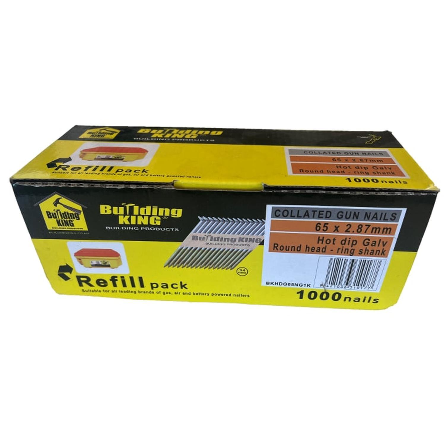 Building King 65 x 2.87mm Galvanised Collated Gun Nails 1000 pk