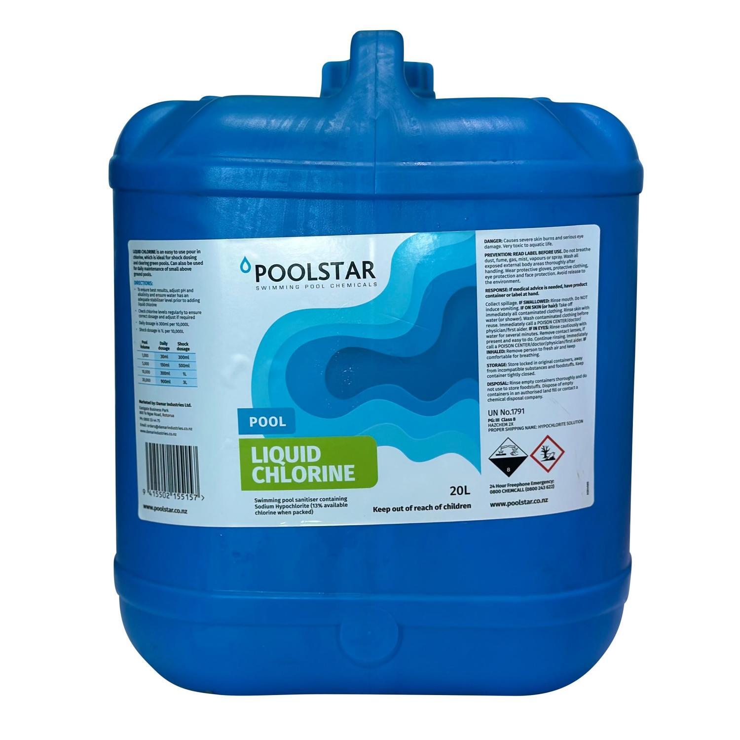 Poolstar Unstabilised Liquid Chlorine 20 litre Mitre10