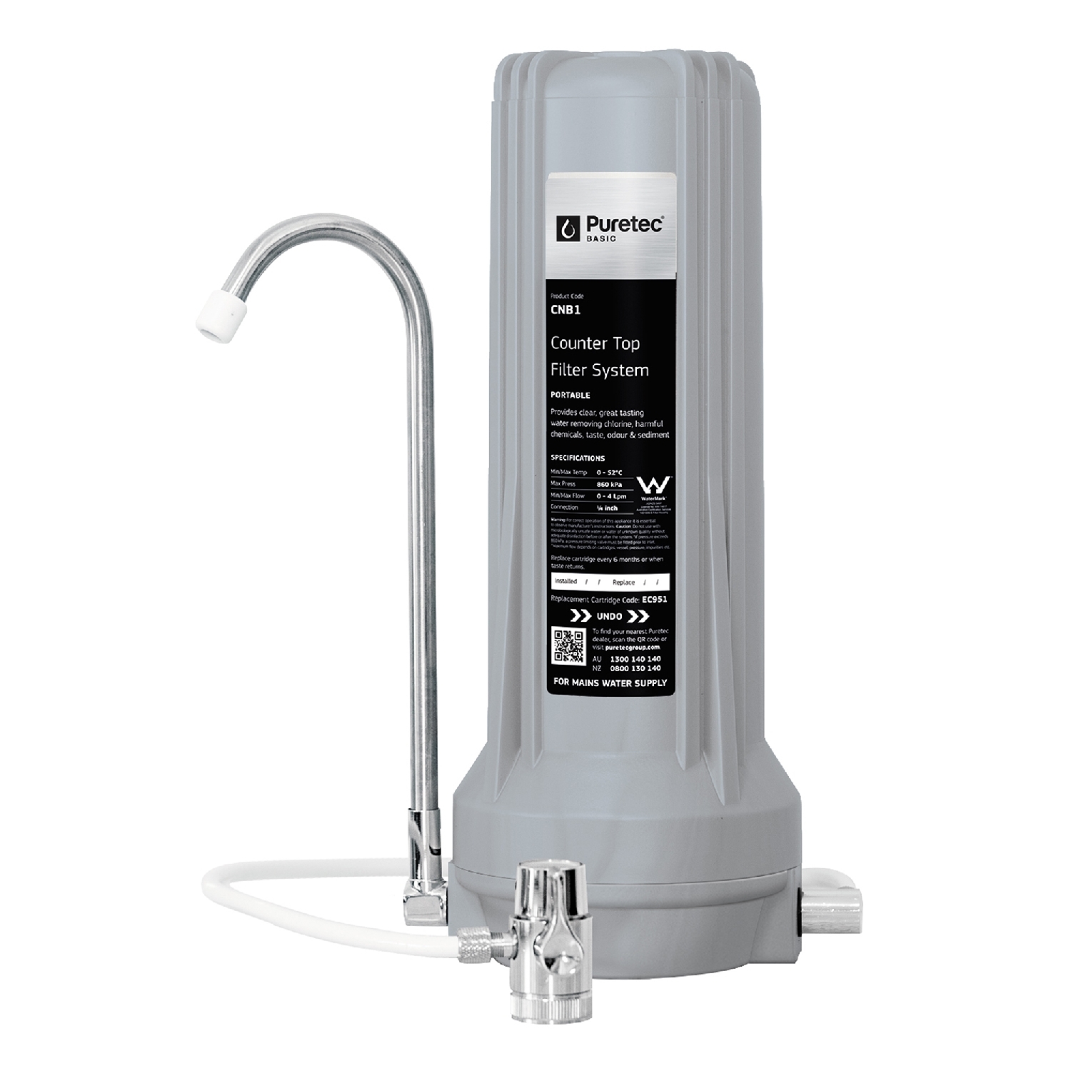 Puretec Filter System 230 x 300mm White, Black & Chrome Mitre10