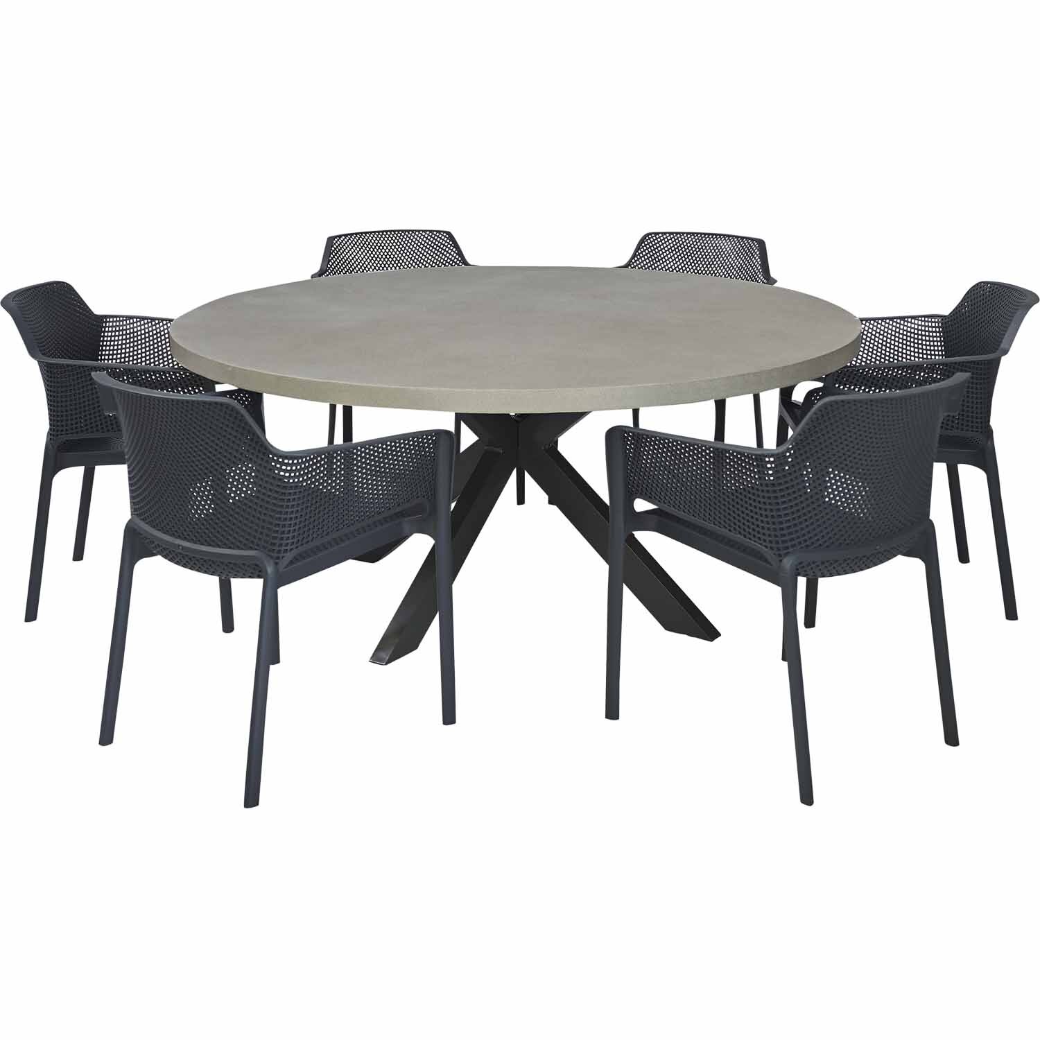 Nouveau Siena Round Outdoor Dining Setting 7 Piece Charcoal Contempo
