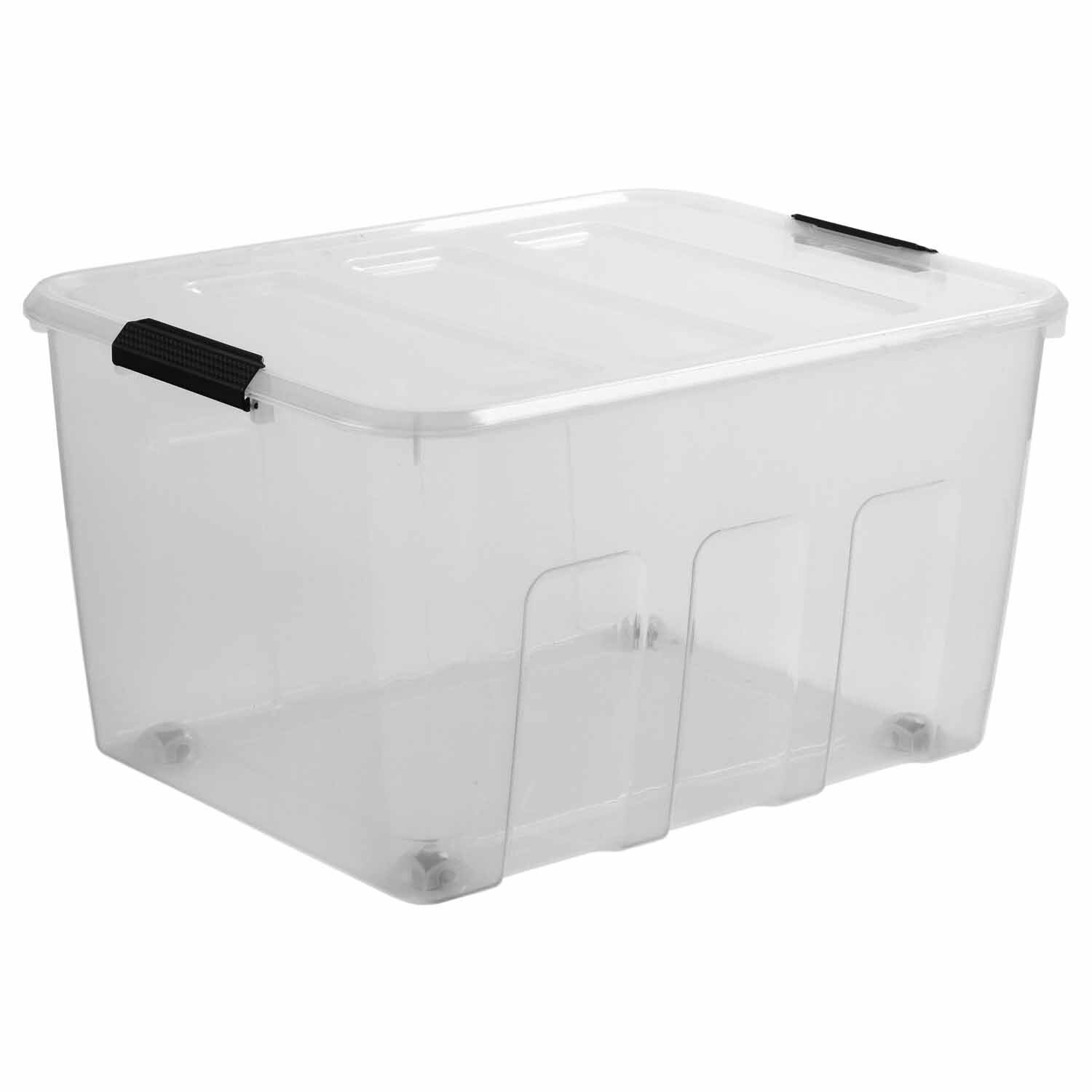 80L EXTRA LARGE PLASTIC H DUTY STORAGE BOX + LID + WHEELS OFFICE HOME  CONTAINER