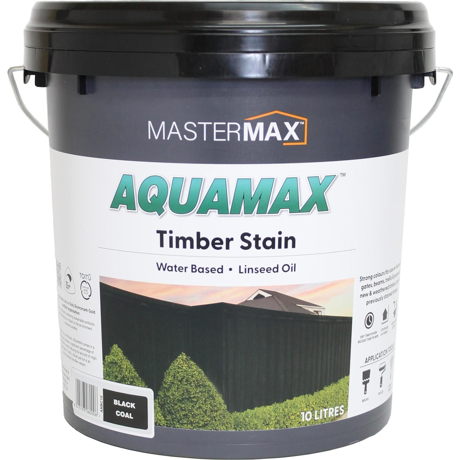 AQUAMAX Water Based Linseed Oil Timber Stain 10L Black Coal Mitre10