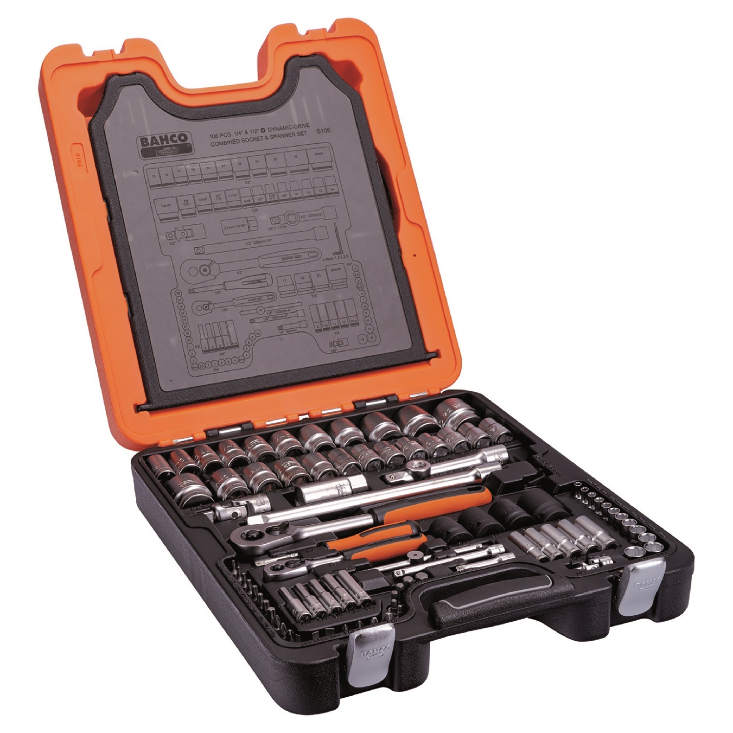 1/4 3/8 and 1/2 Square Drive Socket Set with Combination  Wrenches/Screwdriver Bits, BAHCO