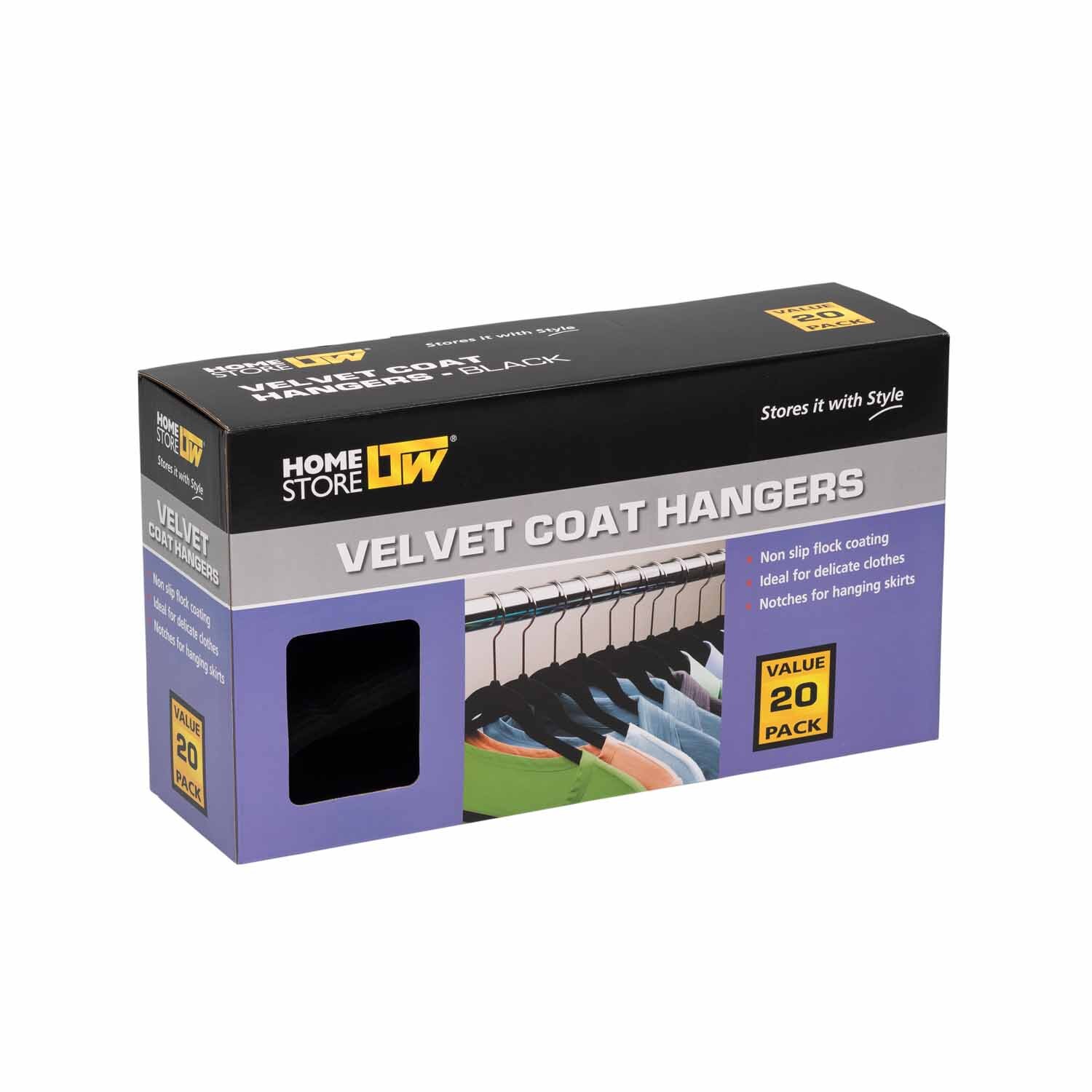 LTWI Velvet Coat Hangers D 2cm, W 45cm, H 25cm Black Mitre10