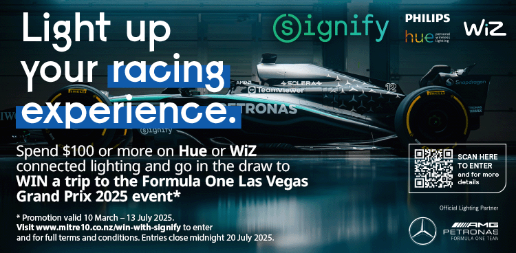 Spend $100 or more on Hue or WiZ connected lighting and go in the draw to  WIN a trip to the Formula One Las Vegas Grand Prix 2025 event*